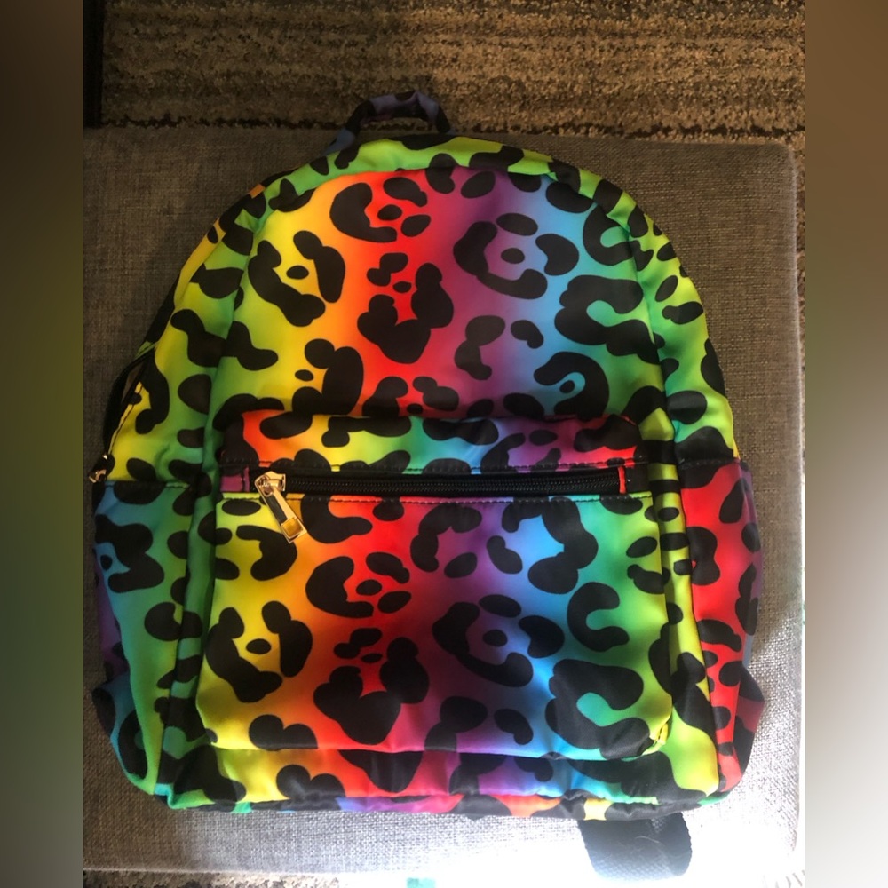 Multicolored cheetah print backpack